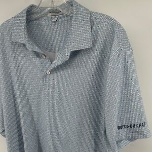 Peter Millar Summer Comfort Rufus Du Chaz Light Blue Geometric Polo Men’s Large